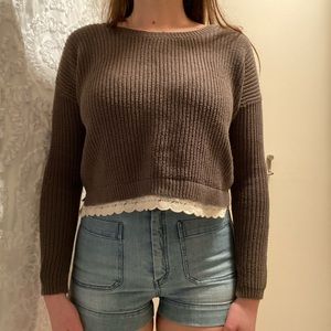 Urban Outfitters Knit Green Sweater with Lace Trim
